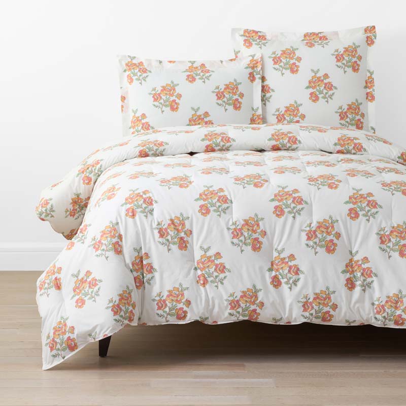 Blossoms and Stripes Classic Cool Cotton Percale Comforter - Petal Charm, Full/Queen