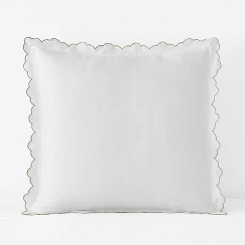 Embroidered Scallop Classic Smooth Sateen Solid Sham - Light Sage, Euro