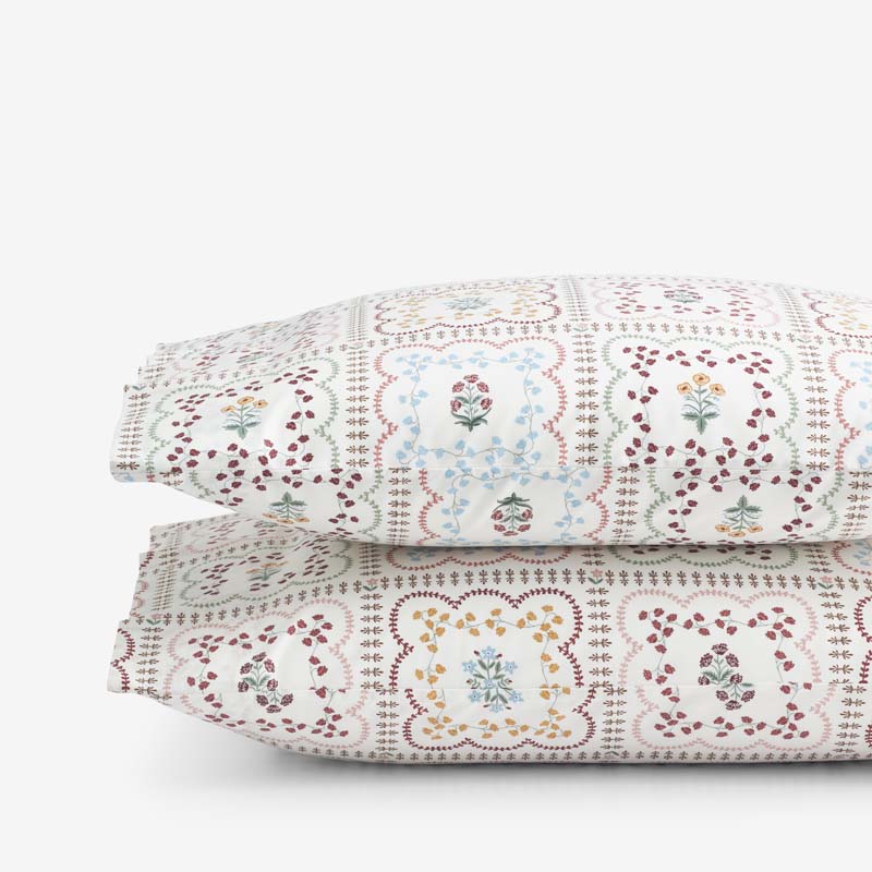 Lottie Classic Cool Cotton Percale Pillowcase Set - Ivory Multi, King