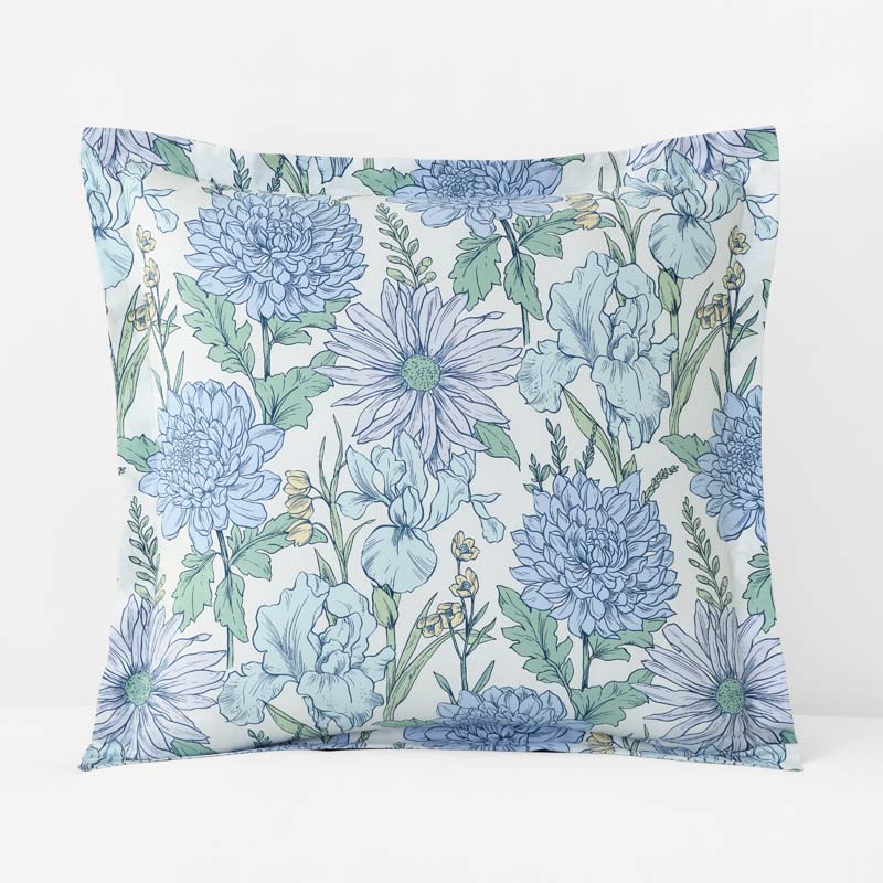 Garden Bliss Classic Smooth Sateen Sham - Blue Multi, Euro