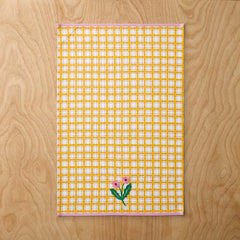 Floral Plaid Kitchen Towel Sets - Yellow, Set of 2