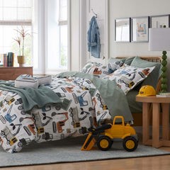 Construction Builders Classic Cool Organic Cotton Percale Bed Sheet Set - White Multi, Twin