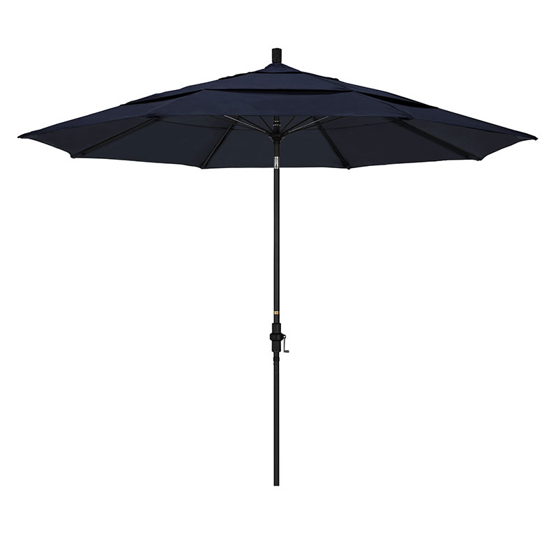 Round Outdoor Patio Umbrella, Fiberglass with Twist Tilt - Black Finish, Navy, 11'