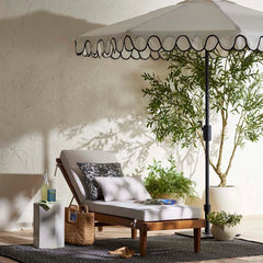 9' Round Double Scallop Outdoor Patio Umbrella, Aluminum with Auto Tilt and Crank Lift - Navy