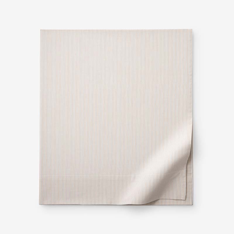 Classic Stripes and Plaids Cool Yarn-Dyed Cotton Percale Flat Bed Sheet - Stripe Tan, Twin/Twin XL