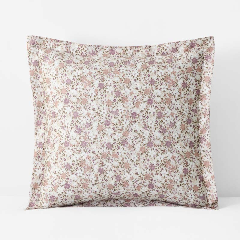 Joyful Floral Classic Smooth Sateen Sham - Beige, Euro