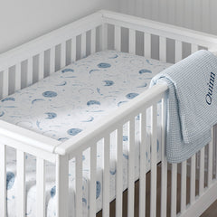 Night Sky Classic Cool Organic Cotton Percale Fitted Crib Sheet - Blue