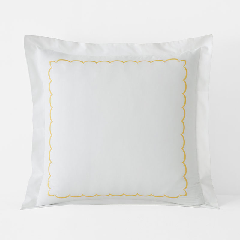 Embroidered Scallop Classic Cool Cotton Percale Sham - Yellow, Euro