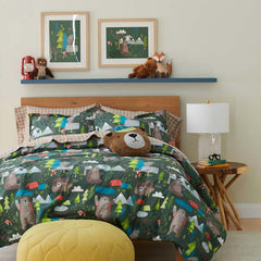 Bear Camp Classic Cool Organic Cotton Percale Bed Sheet Set - Green Multi, Queen