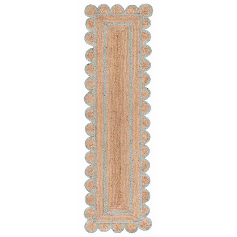 Scallop Border Handwoven Jute Rug - Light Blue, 2' 3" x 8' Runner