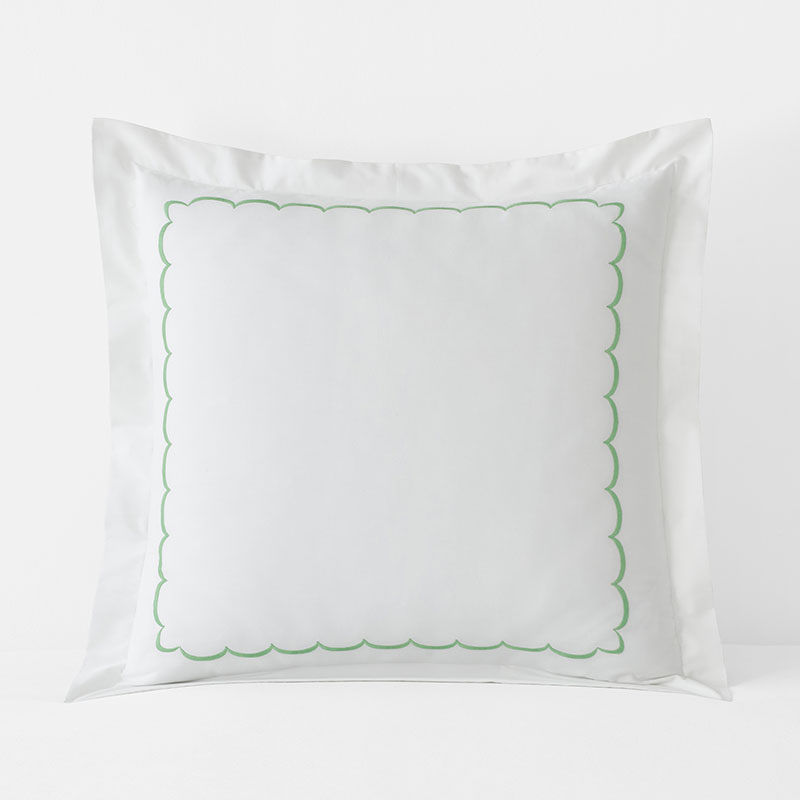 Embroidered Scallop Classic Cool Cotton Percale Sham - Green, Euro