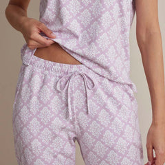 Printed Pima Cotton Women's Jogger Pants Pajama Set - Lisbon Mauve, M