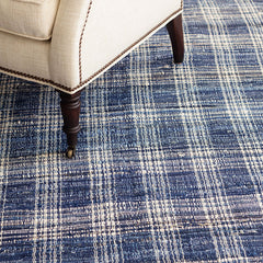 Denim Plaid Handwoven Cotton Rug - Denim, 2' 6" x 8' Runner