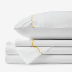 Embroidered Scallop Classic Cool Cotton Percale Bed Sheet Set - Yellow, Twin