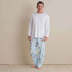 Family Printed Peruvian Cotton Men's Pajama Set - Santa's Ski Dash, L