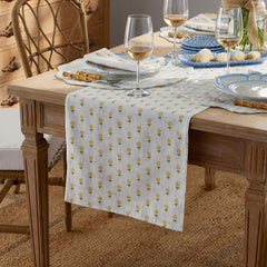 Flowers & Plaid Yarn-Dyed Reversible Table Runner - Graph Plaid Yellow, 16 in. x 108 in.