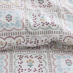 Lottie Classic Cool Cotton Percale Bed Sheet Set - Ivory Multi, Full