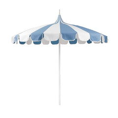 Round Two-Tone Pagoda Outdoor Patio Umbrella, Fiberglass with Push Lift - Air Blue, 8.5'