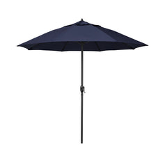 Round Outdoor Patio Umbrella, Aluminum with Auto Tilt Crank - Black Finish, Navy, 7.5'