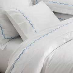 Embroidered Scallop Classic Cool Cotton Percale Pillowcase Set - Blue, King