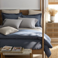 Classic Stripes and Plaids Cool Yarn-Dyed Cotton Percale Bed Sheet Set - Mini Check Multi, Full