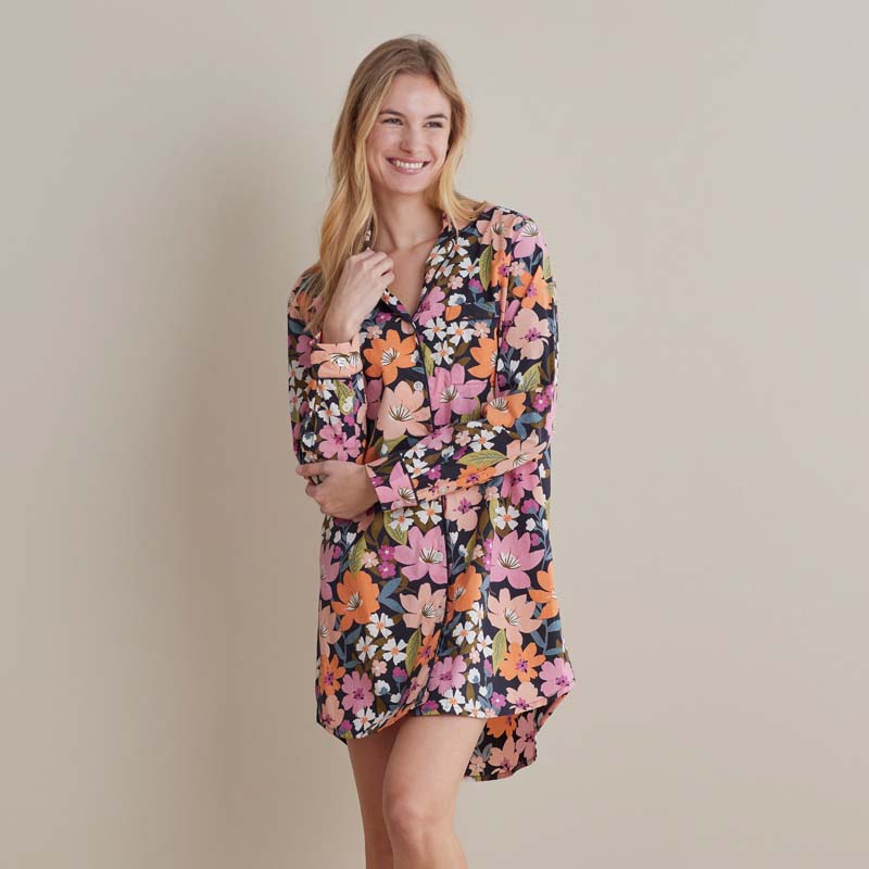 Printed Poplin Women's Nightshirt - Wild Floral, XXL
