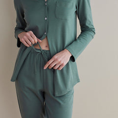 Pima Cotton Women's Button-Down Pajama Set - Green Mist, S