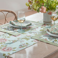 Garden Floral Cotton Table Runner - Spring Birds, 16 in. x 108 in.