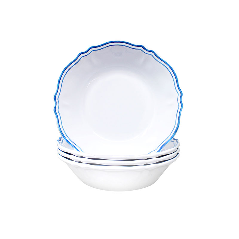 Maison Melamine Cereal Bowls, Set of 4 - White/Blue