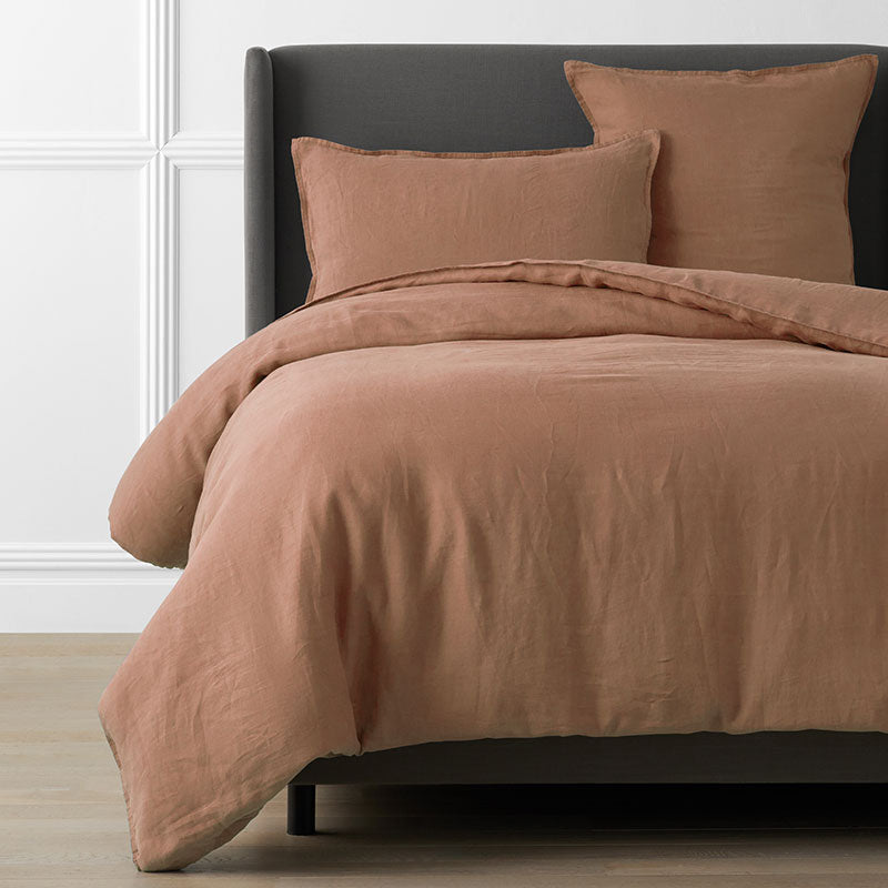 Premium Breathable Washed Linen Solid Duvet Cover - Terracotta, Twin/Twin XL