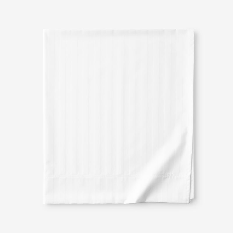 Dobby Stripe Classic Smooth Wrinkle-Free Sateen Flat Bed Sheet - White, Queen