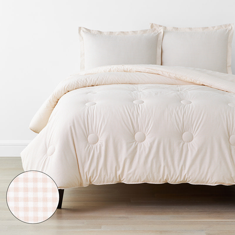 Ditsy Gingham Classic Cool Organic Cotton Percale Comforter Set - Pink, Twin