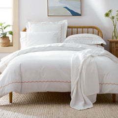 Scallop Embroidered Premium Cool Egyptian Percale Duvet Cover - Melon, Twin/Twin XL