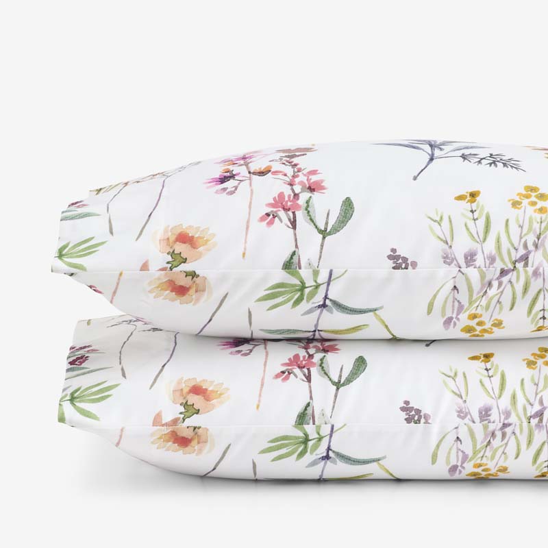 Blooming Garden Classic Smooth Sateen Pillowcase Set - White Multi, Standard