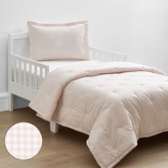 Ditsy Gingham Classic Cool Organic Cotton Percale Toddler Bed Sheet Set - Pink