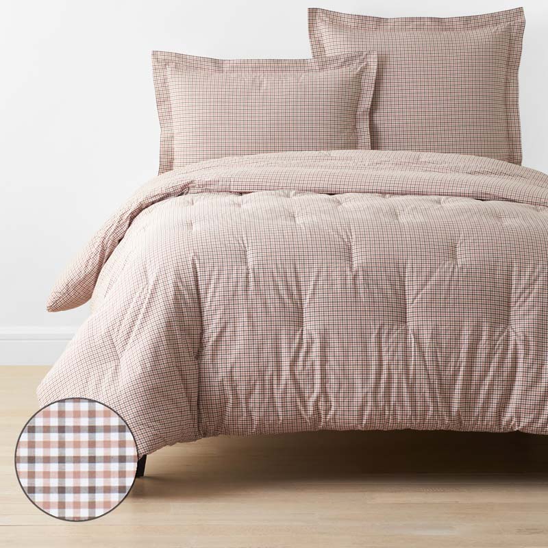 Classic Stripes and Plaids Cool Yarn-Dyed Cotton Percale Comforter - Mini Check Brown, Full/Queen