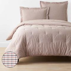Classic Stripes and Plaids Cool Yarn-Dyed Cotton Percale Comforter - Mini Check Brown, Full/Queen