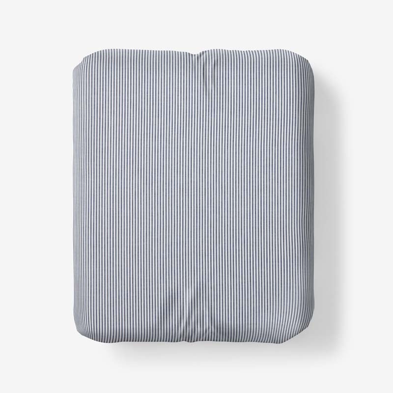 Classic Stripes and Plaids Cool Yarn-Dyed Cotton Percale Fitted Bed Sheet - Stripe White/Blue, Full
