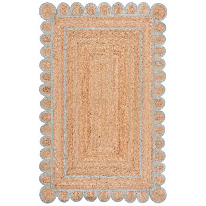 Scallop Border Handwoven Jute Rug - Light Blue, 5' x 8'