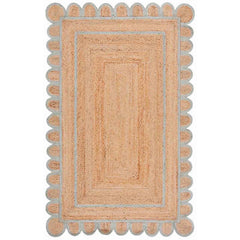 Scallop Border Handwoven Jute Rug - Light Blue, 6' x 9'