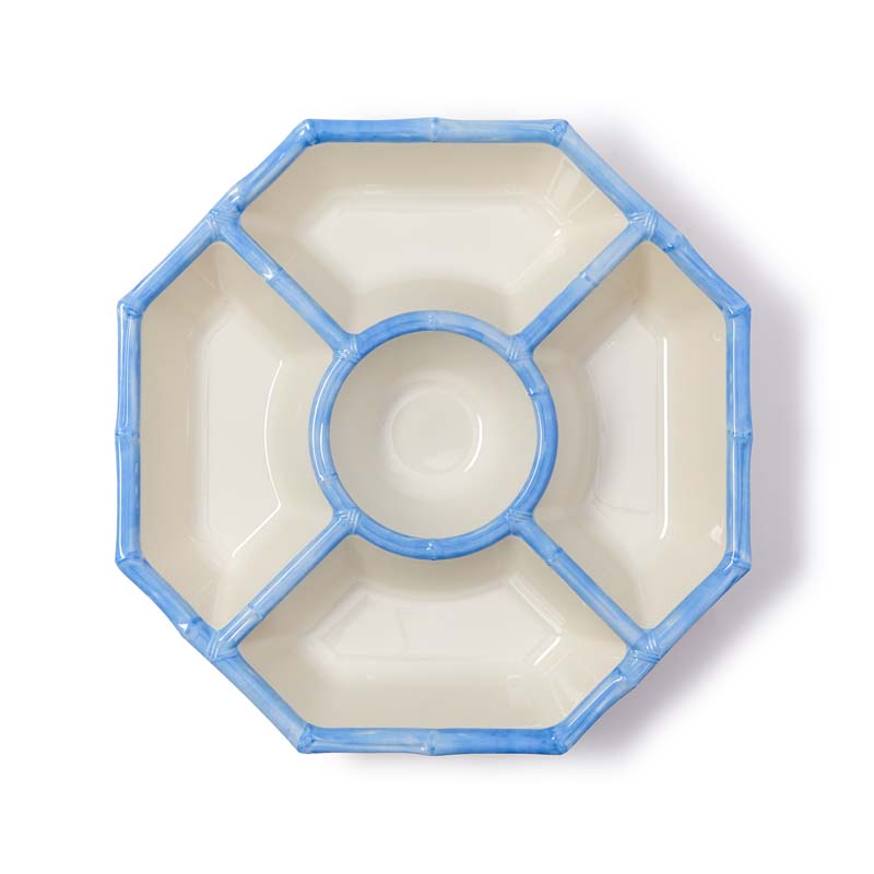 Faux Bamboo Border Melamine Chip & Dip Bowl - Light Blue