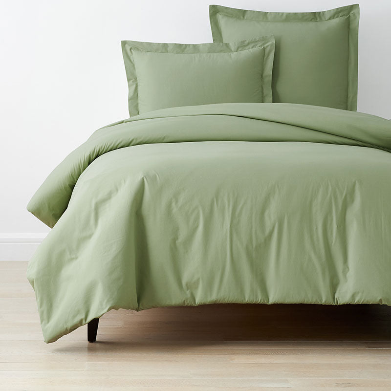 Classic Cool Organic Cotton Percale Solid Duvet Cover - Moss Green, Full/Queen