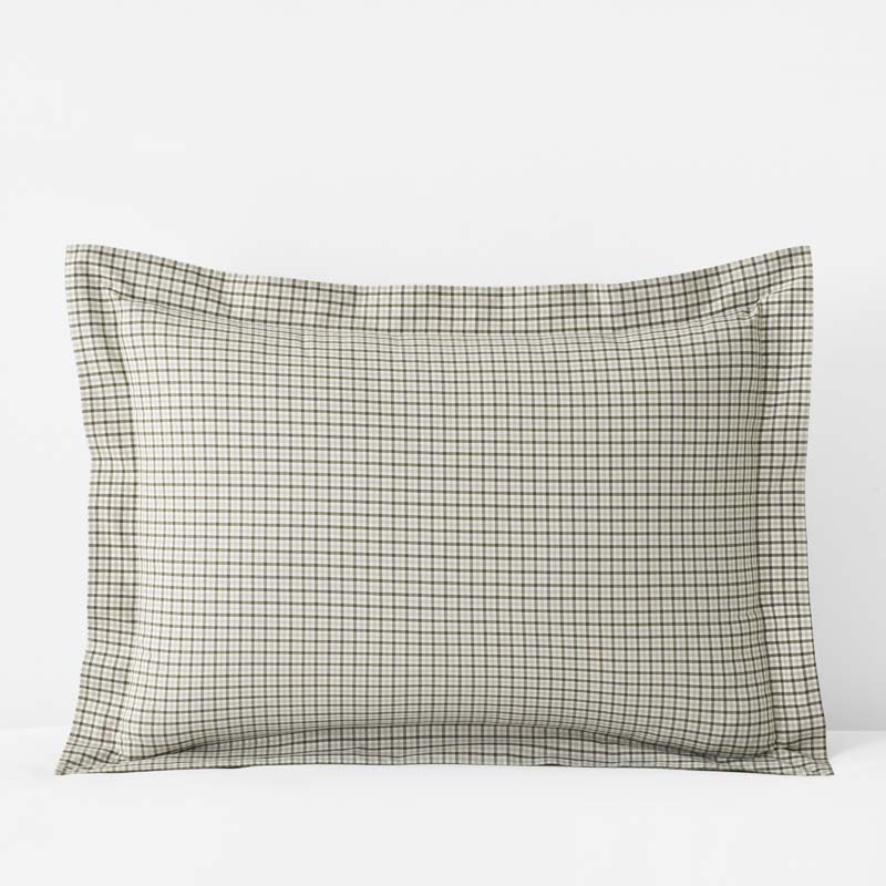 Classic Stripes and Plaids Cool Yarn-Dyed Cotton Percale Sham - Mini Check Green, King
