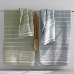 Plush Spa Stripe Washcloths, Set of 2 - Light Seaspray