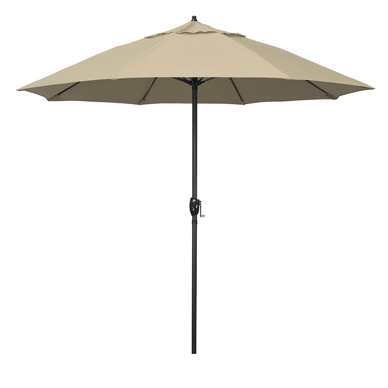Round Outdoor Patio Umbrella, Aluminum with Auto Tilt Crank - Black Finish, Antique Beige, 9'