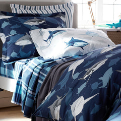 Handsome Tartan Classic Cool Organic Cotton Percale Duvet Cover Set - Blue Multi, Full