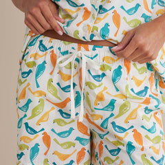 Printed Poplin Women's Shorts Set - Spring Birds, L