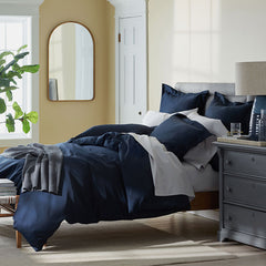 Premium Smooth Supima® Cotton Wrinkle-Free Sateen Fitted Bed Sheet - Navy, Cal. King