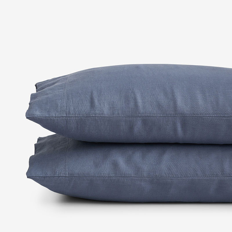 Premium Breathable Washed Linen Solid Pillowcase Set - Denim Blue, King