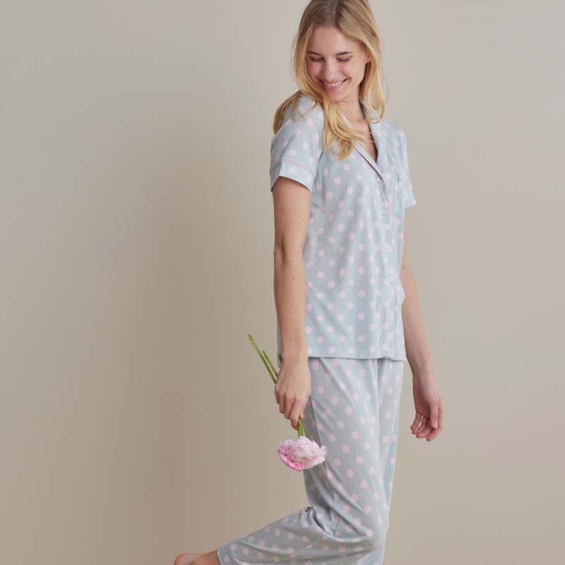 Cotton Modal Women's Cropped Pants Pajama Set - Pretty Dot, XS